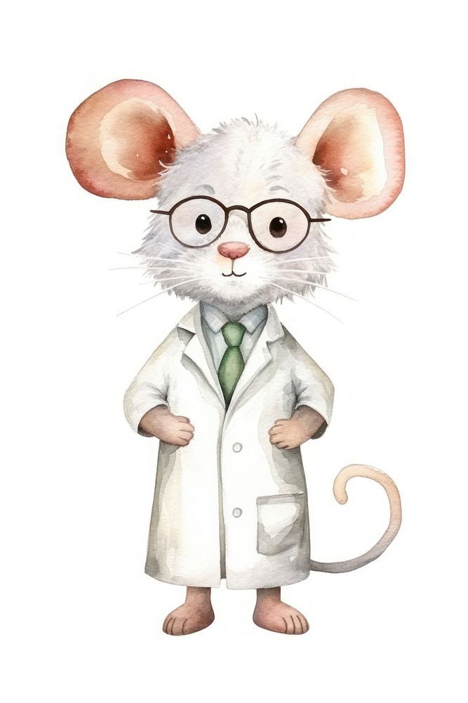 Rat scientist glasses cartoon animal. 