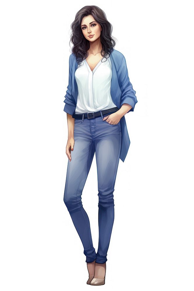 Female fullbody sleeve denim jeans. AI generated Image by rawpixel.