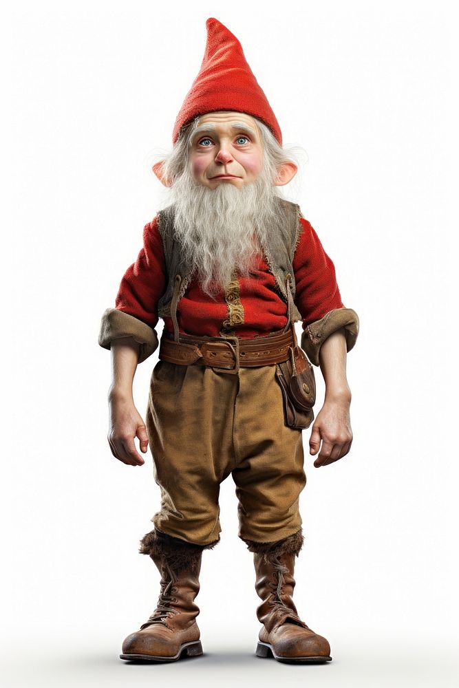 Elf dwarf wearing red hat costume white background portrait. AI generated Image by rawpixel.