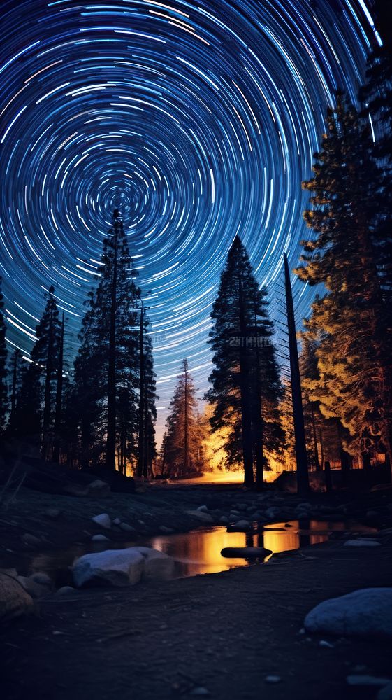 Stars trail wallpaper landscape night sky. AI generated Image by rawpixel.