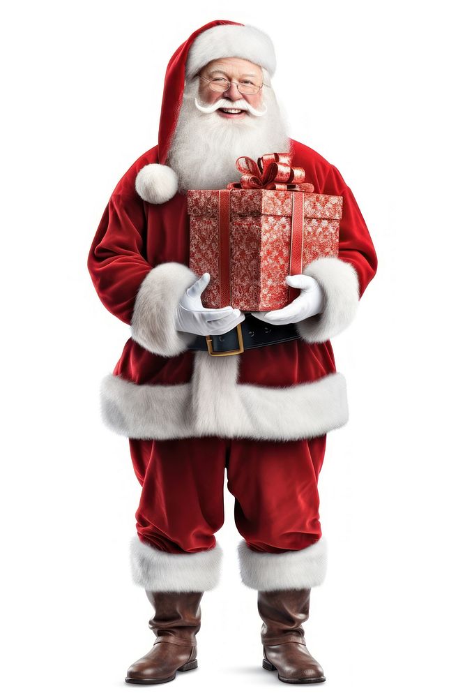 Santa holding gift full body christmas adult white background. AI generated Image by rawpixel.