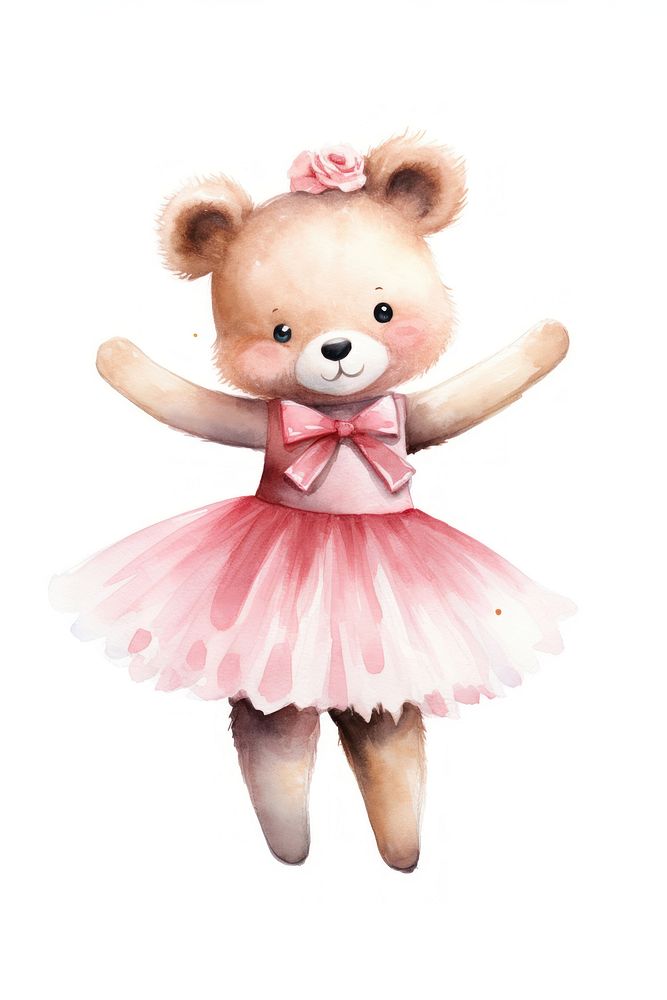 Bear wearing pink ballet tutu dancing doll toy. AI generated Image by rawpixel.