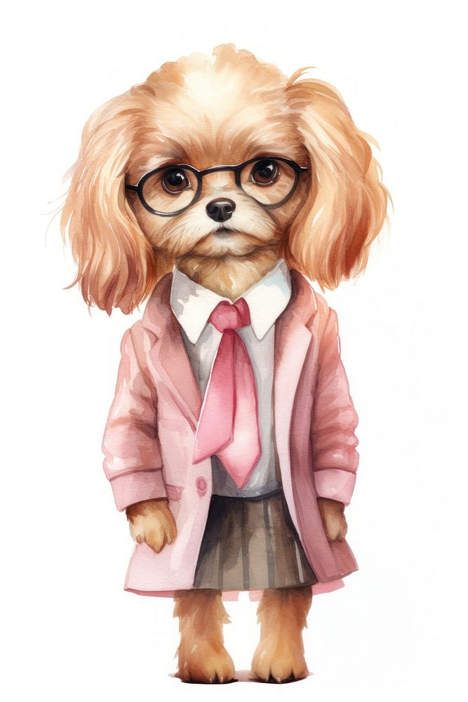 Business girl dog glasses animal white background. AI generated Image by rawpixel.