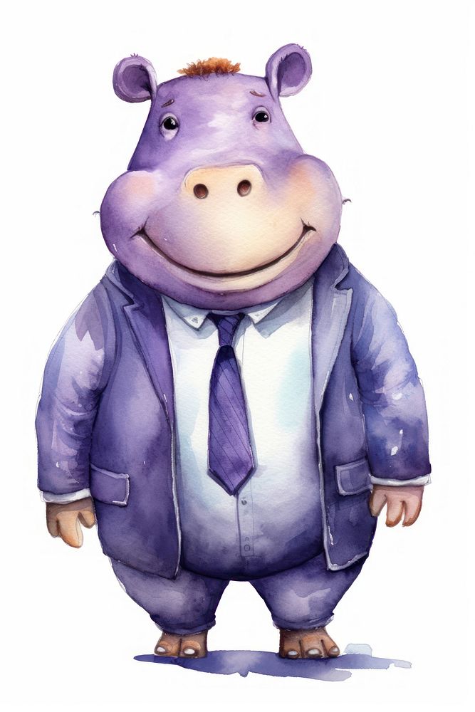 Business hippo animal toy white background. 