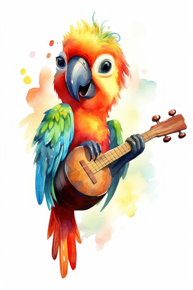 Parrot singing guitar animal bird. AI generated Image by rawpixel.
