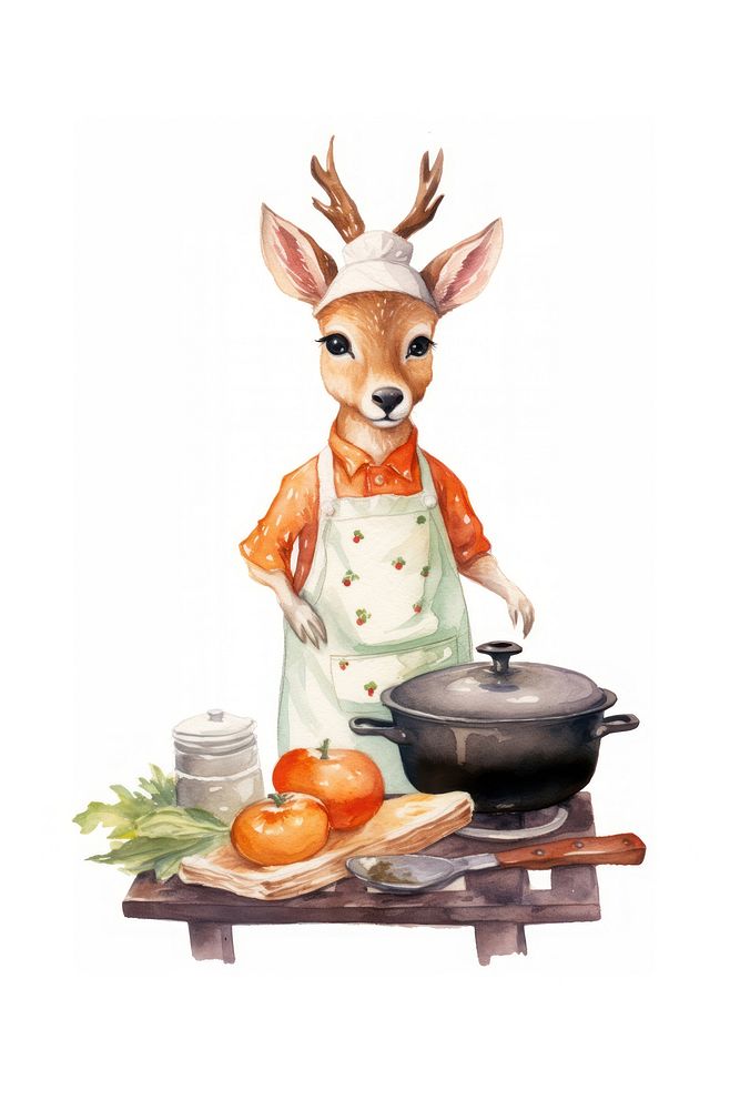Deer cooking figurine cartoon food. AI generated Image by rawpixel.