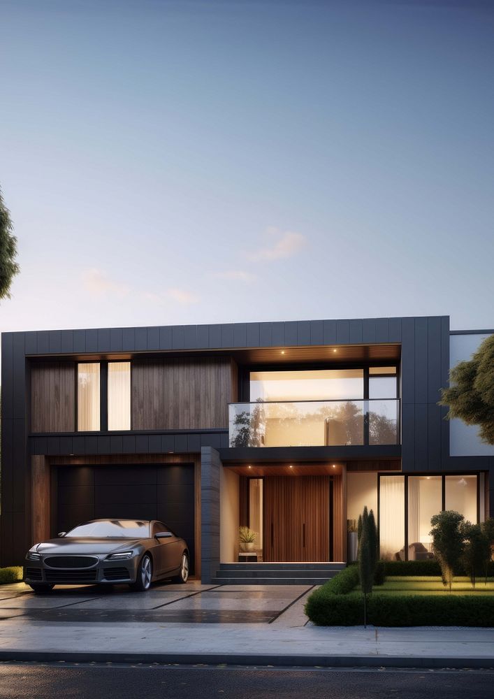 Sedan car parked in a house, modern architecture. AI generated Image by rawpixel.