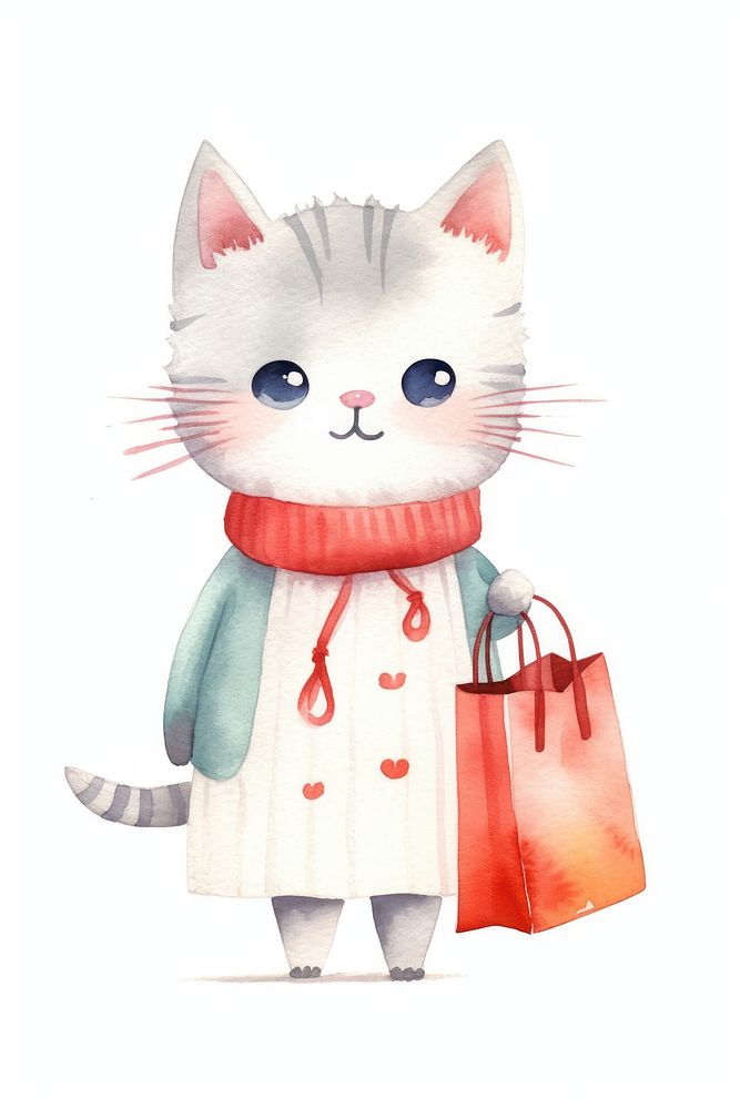 Cat holding shopping bag cartoon cute toy. AI generated Image by rawpixel.