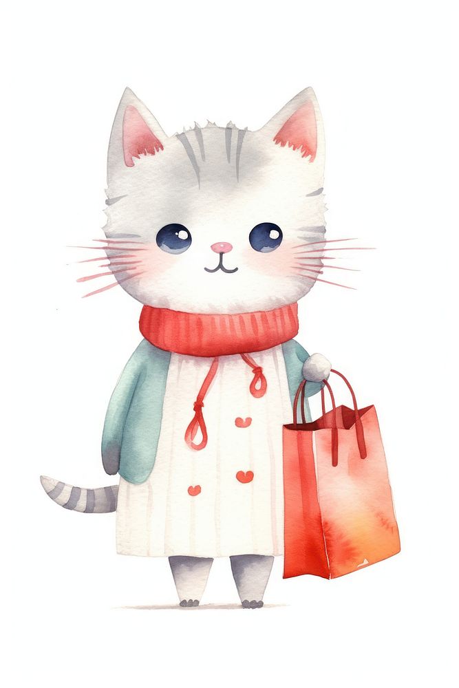 Cat holding shopping bag cartoon cute toy. 