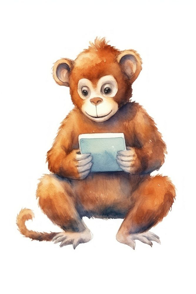 Monkey holding computer animal cartoon mammal. AI generated Image by rawpixel.