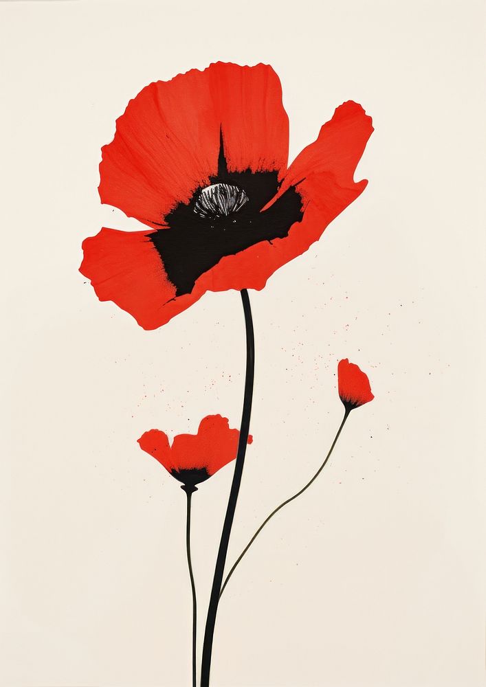 Poppy flower plant art. 