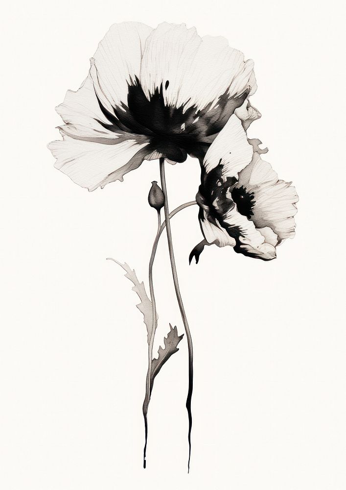 Poppy drawing flower sketch. AI generated Image by rawpixel.
