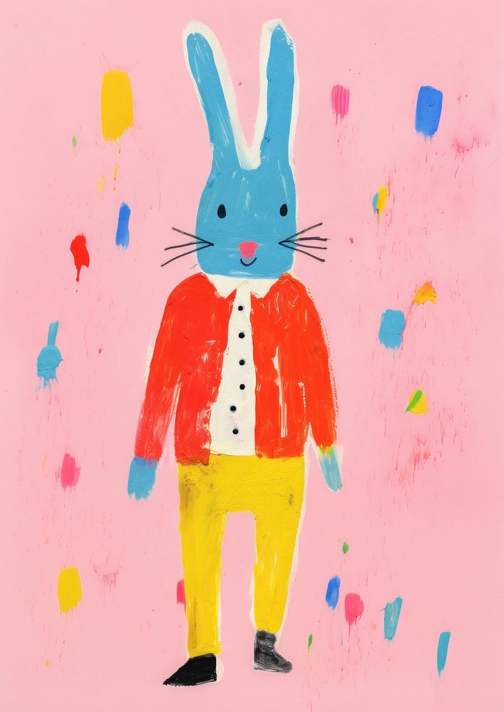 Happy rabbit celebrating art painting drawing. 