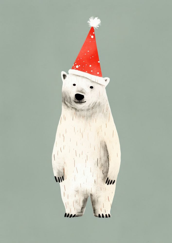 Happy polar bear celebrating Christmas wearing Santa hat animal christmas mammal. 