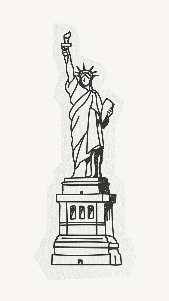 Statue of Liberty, famous location, line art collage element 