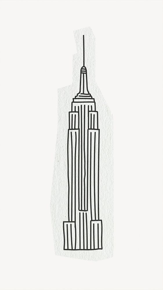 Empire State Building, famous location, line art collage element 