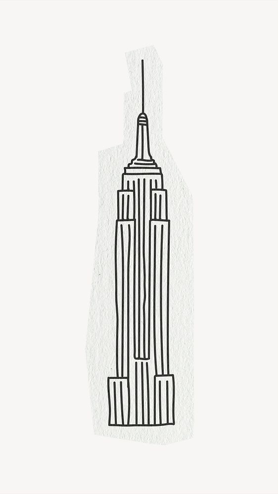 Empire State Building, famous location, line art collage element psd