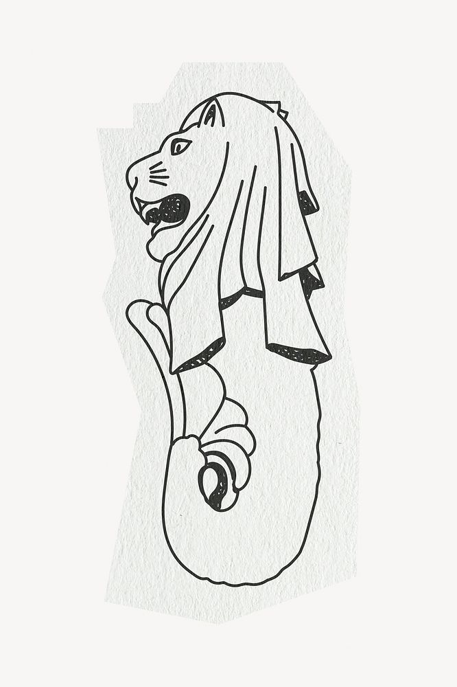 Merlion, famous location in Singapore, line art collage element 
