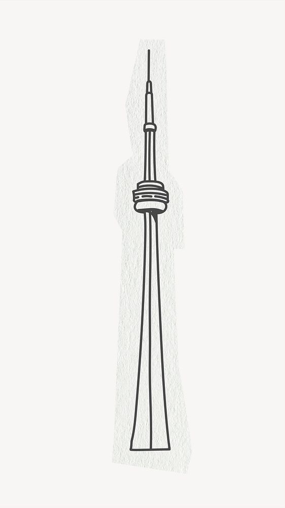 CN Tower, famous location in Canada, line art collage element psd