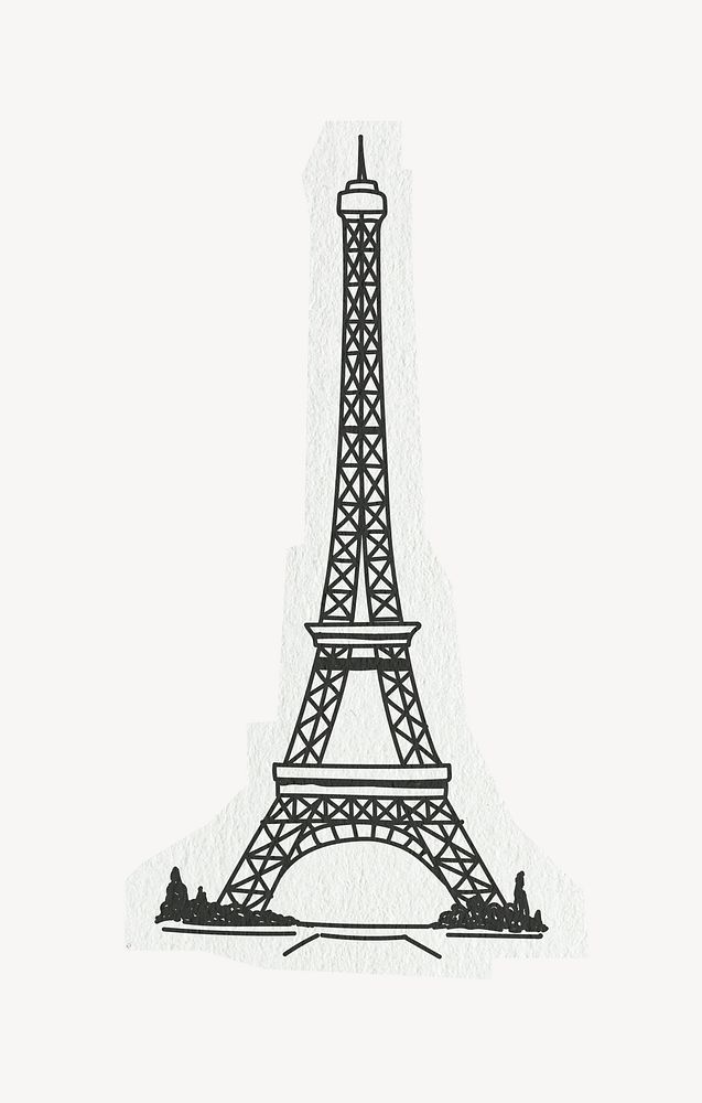 Eiffel tower, line art collage element