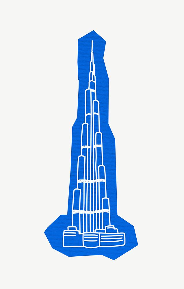 Burj Khalifa skyscraper, famous Dubai location, line art collage element psd