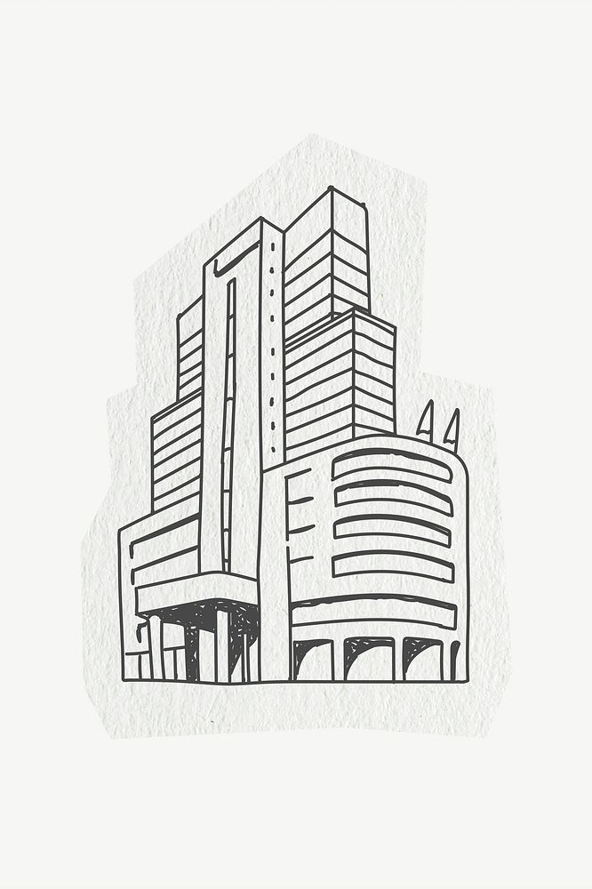 Hospital building, architecture, line art collage element psd