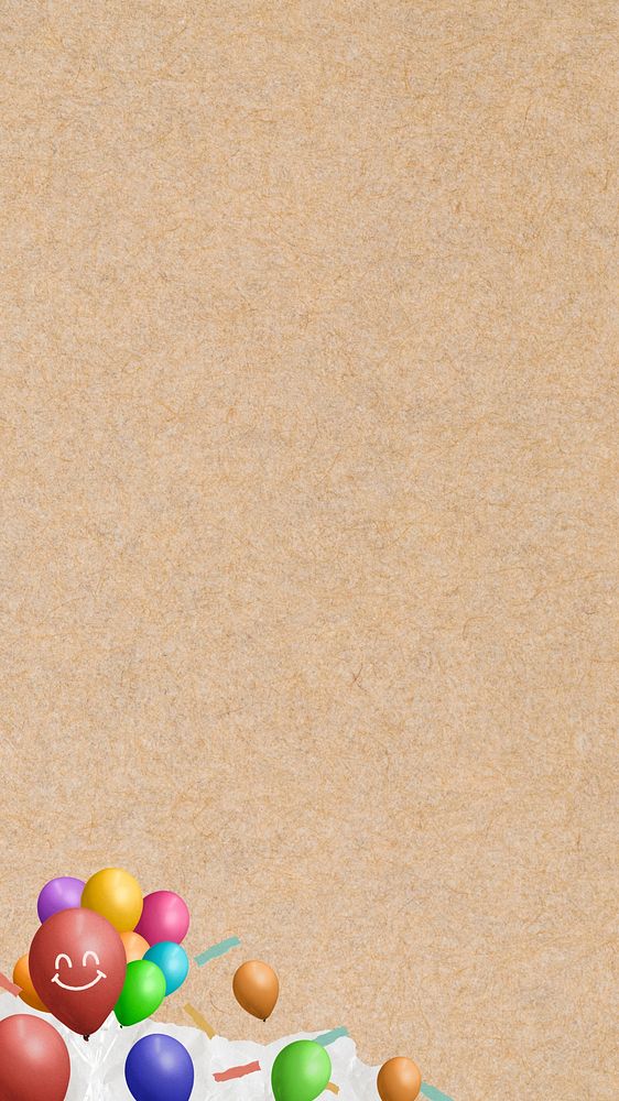 Beige paper textured iPhone wallpaper, party balloons border