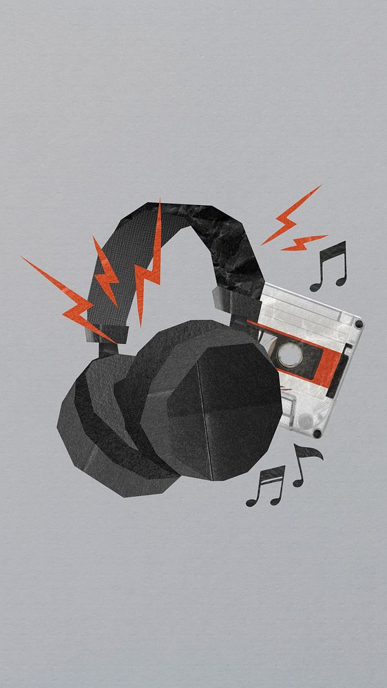 Headphones and cassette tape iPhone wallpaper, music remix