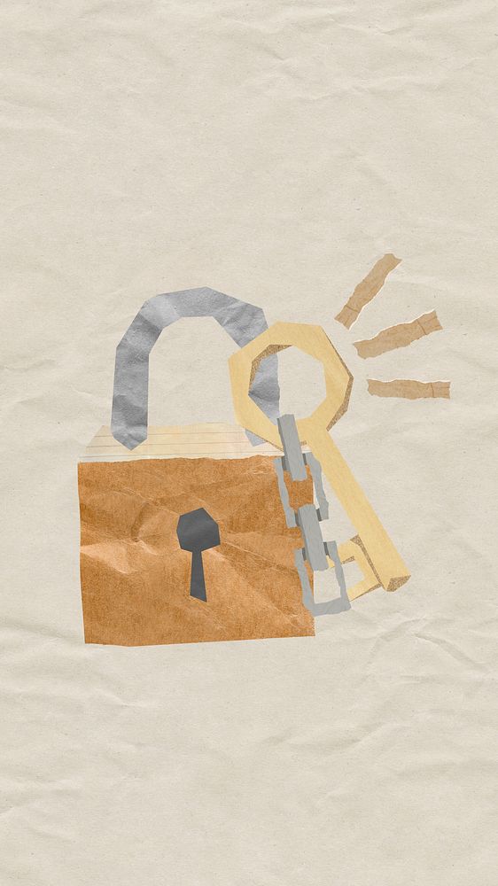 Lock and key iPhone wallpaper, paper craft remix