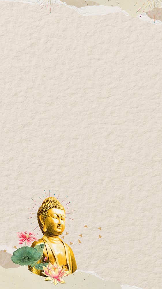 Beige paper textured iPhone wallpaper, Buddha statue border