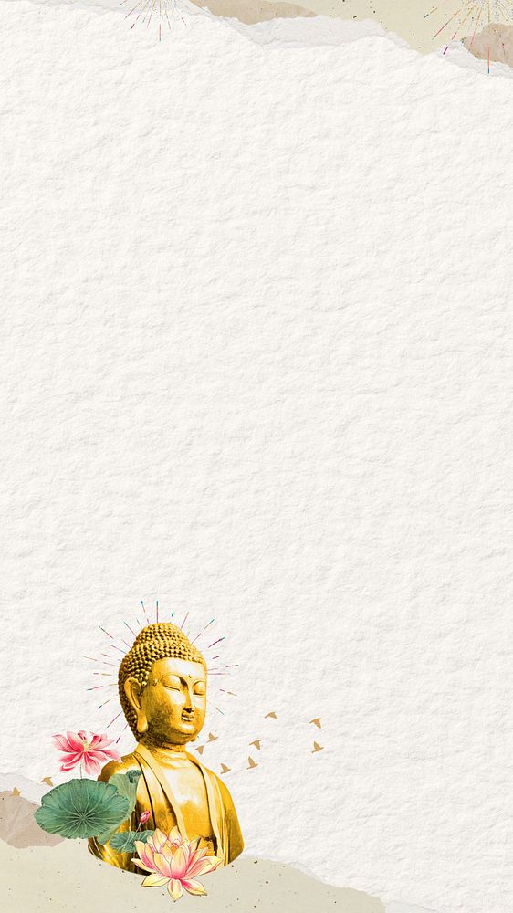 Beige paper textured iPhone wallpaper, Buddha statue border