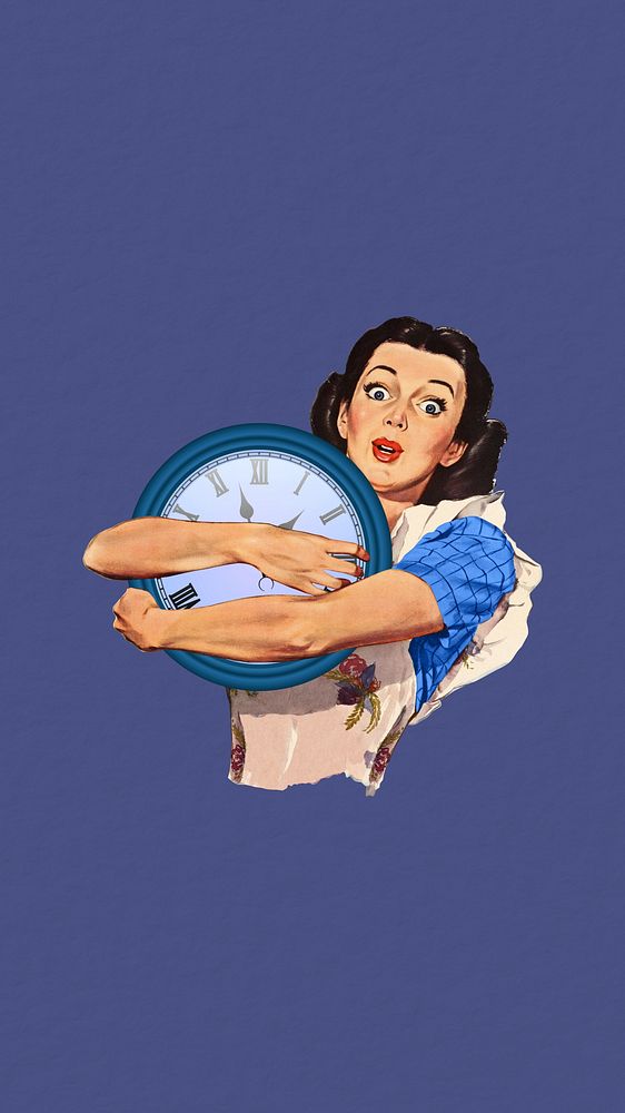 Time management iPhone wallpaper, woman holding clock