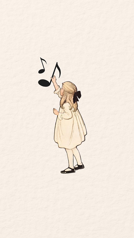 Music lesson iPhone wallpaper, vintage girl