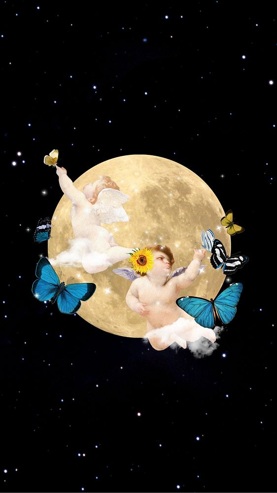 Cherubs dreamy moon iPhone wallpaper