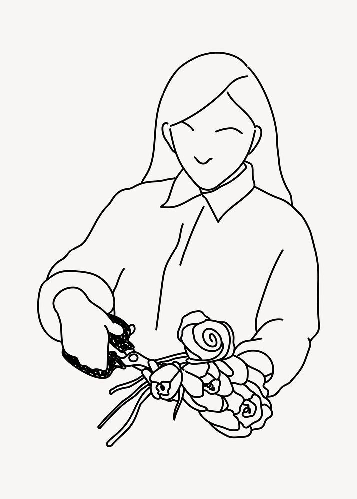 Florist cutting flower doodle illustration vector
