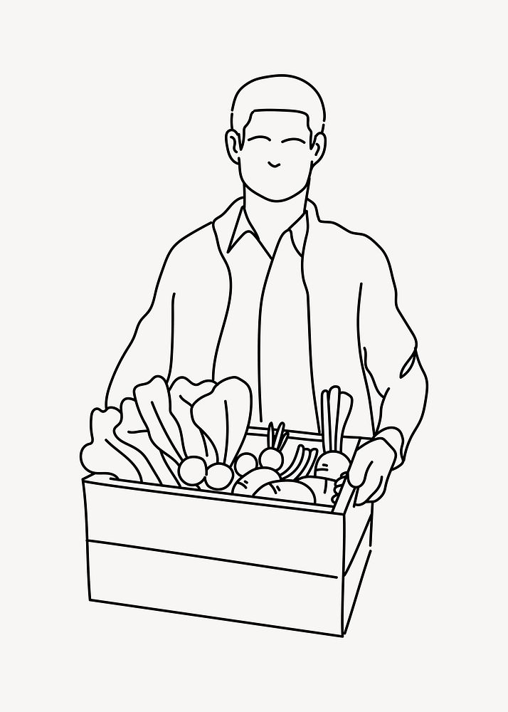 Greengrocer with fruits and vegetables doodle illustration vector