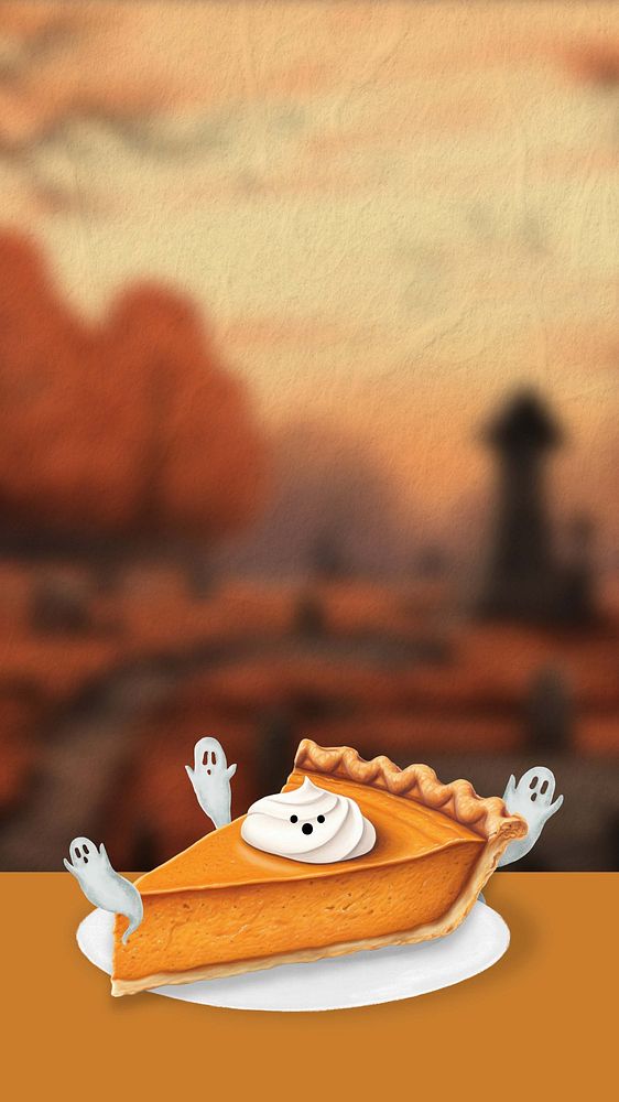 Pumpkin pie mobile phone, Halloween food digital art design
