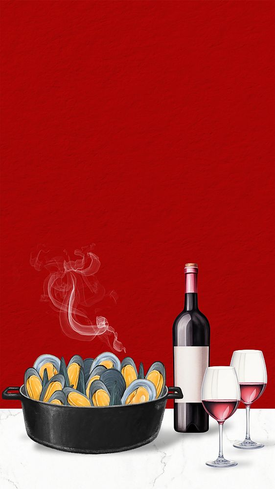 Mussels & wine mobile phone, food digital art design