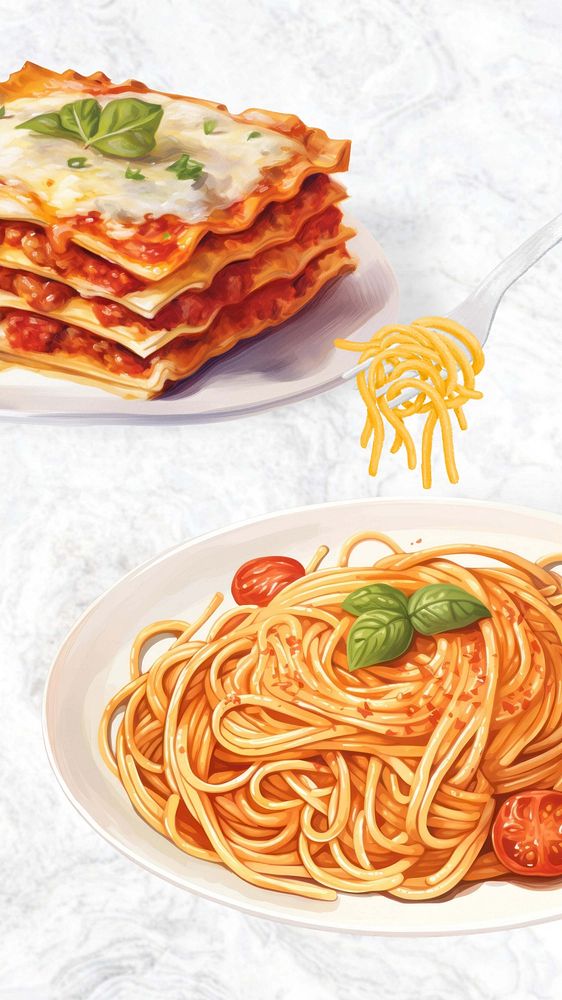 Spaghetti & lasagna mobile phone, food digital art design