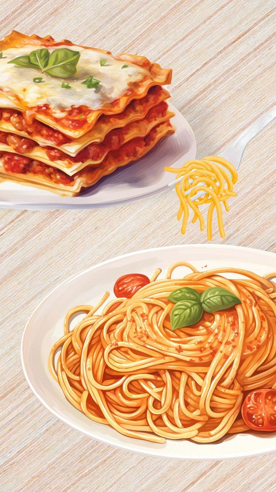 Spaghetti & lasagna mobile phone, food digital art design