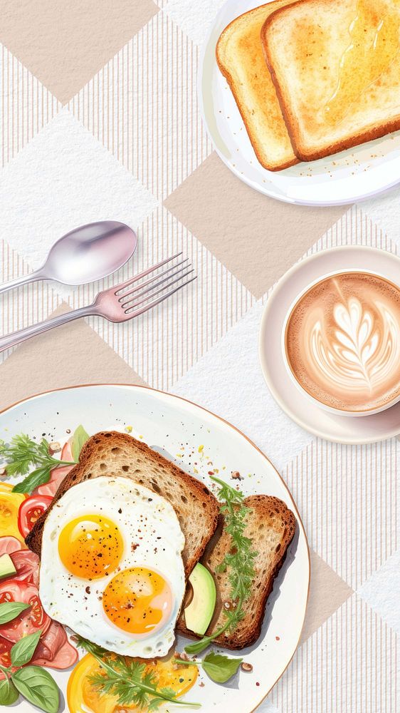 Breakfast mobile phone, food digital art design