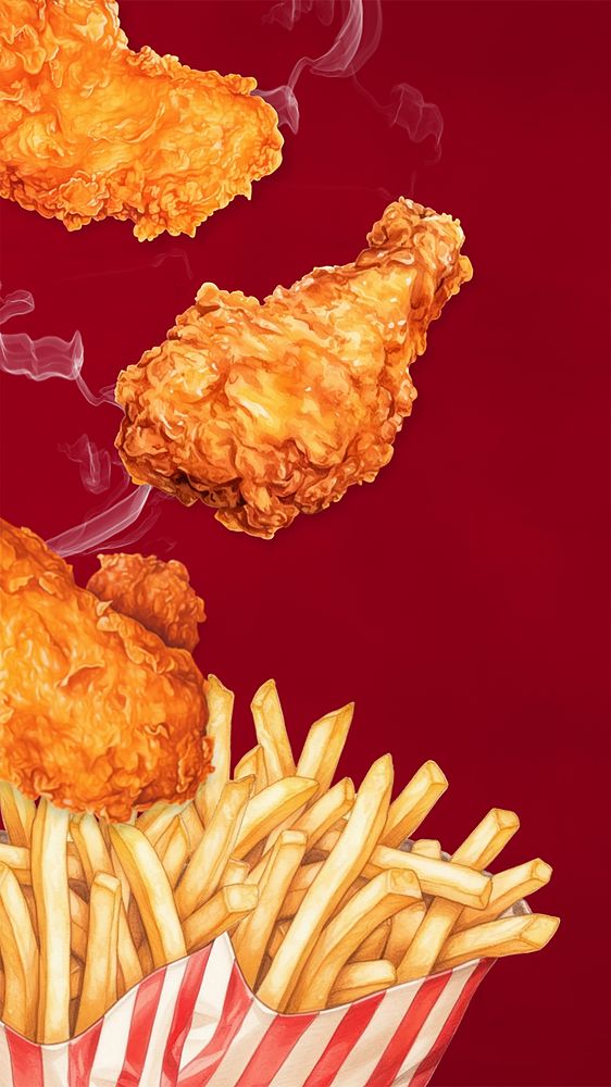 Fries & fried chickens mobile phone, food digital art design