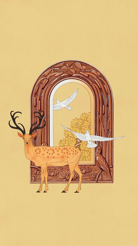 Stag deer iPhone wallpaper, vintage animal illustration. Remixed by rawpixel.