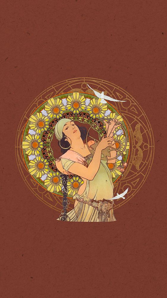 Alphonse Mucha's Salomé iPhone wallpaper, vintage art nouveau illustration. Remixed by rawpixel.