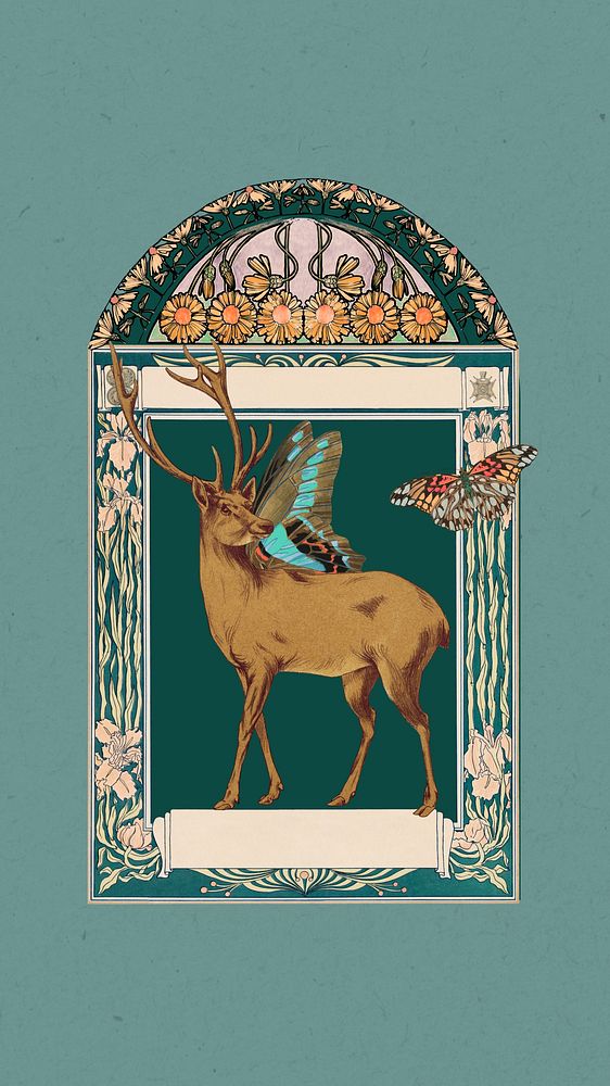Stag deer iPhone wallpaper, vintage animal illustration. Remixed by rawpixel.