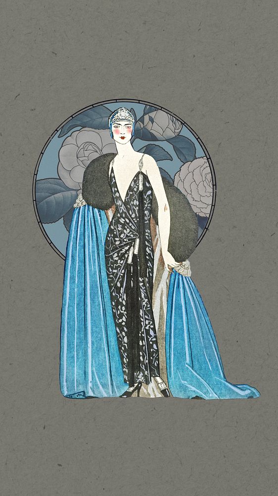 George Barbier's woman iPhone wallpaper, vintage fashion illustration. Remixed by rawpixel.