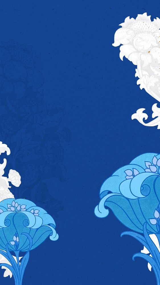 Art nouveau flower iPhone wallpaper, blue vintage ornament illustration. Remixed by rawpixel.