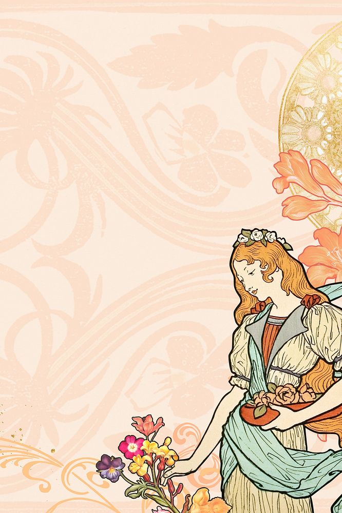 Eug&egrave;ne Grasset's woman background, vintage art nouveau illustration. Remixed by rawpixel.