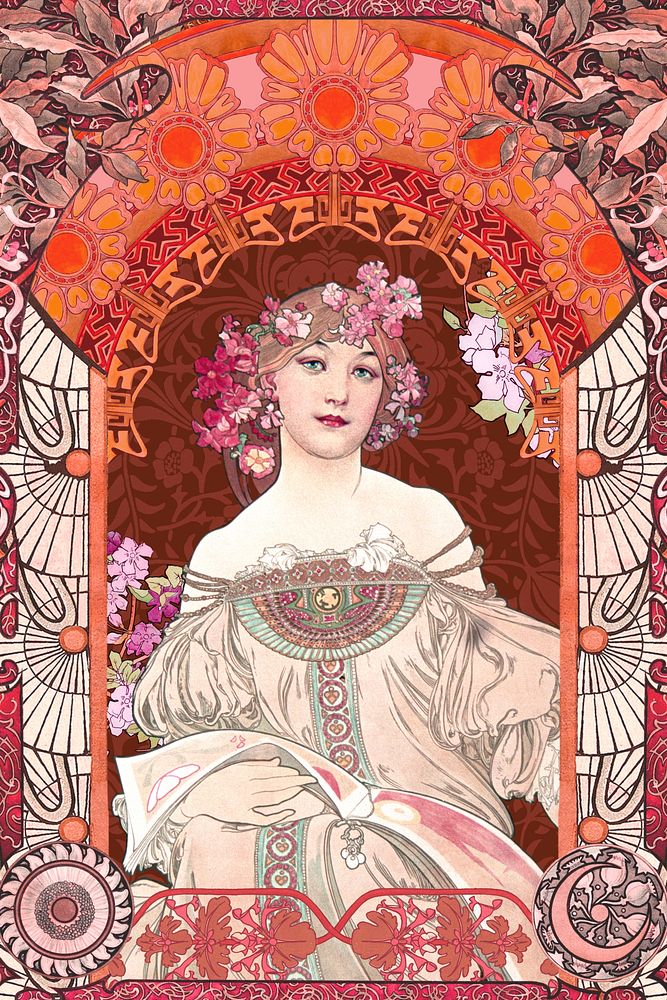 Alphonse Mucha's woman, art nouveau illustration. Remixed by rawpixel.