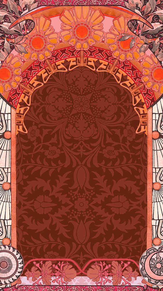 Floral art nouveau frame iPhone wallpaper, vintage botanical illustration. Remixed by rawpixel.